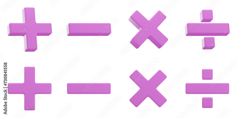 Obraz premium Set of pink mathematical symbols with transparent background, PNG, Isolated, Pink, 3d mathematical symbols