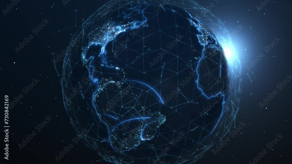 Digital planet with connecting lines linking different cities. Concept of data exchange, information distribution, global grid, data transfer, international trade. Worldwide internet network, 4k. Digital planet with connecting lines linking different cities. Concept of data exchange, information distribution, global grid, data transfer, international trade. Worldwide internet network, 4k.