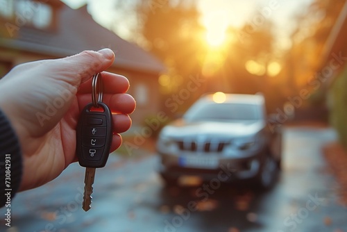 Sunny Sunday Drive: A Hand Holding a Key to a Car in the Sun Generative AI © Bipul