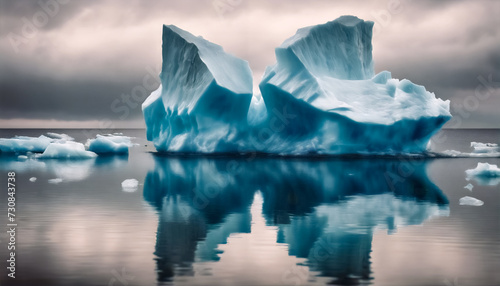 Sinfonia Glaciale- Imponente Iceberg Riflesso nel Mare in una Giornata Nuvolosa