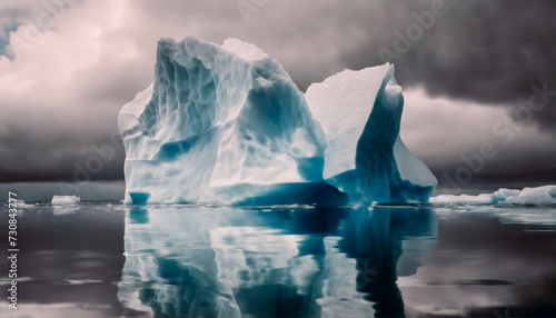 Spettacolo Marino- Iceberg Gigante Riflesso sul Mare in una Giornata di Nuvole, Alta Qualità