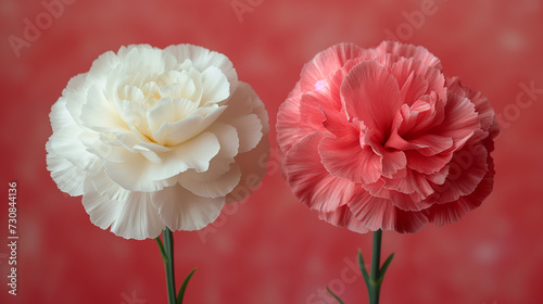 Two carnations on pink background