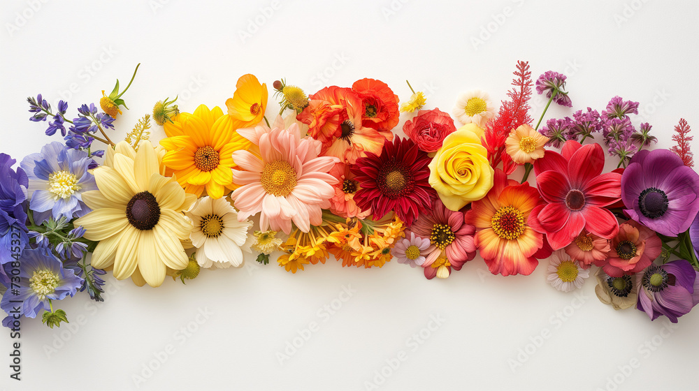 Summer flowers rainbow colored arch on a white background Summer flowers rainbow colored arch on a white background