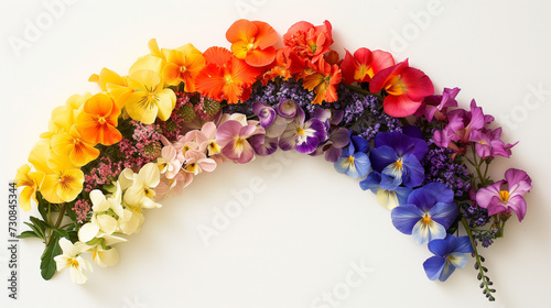 Summer flowers rainbow coloured arch on a white background