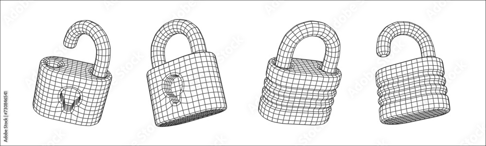 Black cyber lock icons. Padlocks 3d mesh grid. Vector illustration design elements set on white background. Black cyber lock icons. Padlocks 3d mesh grid. Vector illustration design elements set on white background.