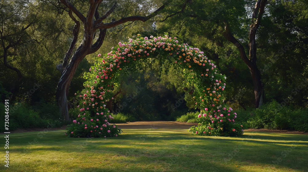 Flowers arch for wedding ceremony in nature - obrazy, fototapety, plakaty 