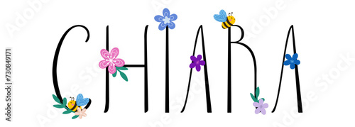 chiara - black color with spring flowers and bees - name written - ideal for websites,, presentations, greetings, banners, cards, books, t-shirt, sweatshirt, prints, cricut, silhouette, sublimation	