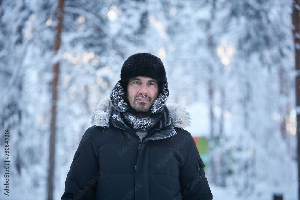 Man Standing in Snow, Wearing Black Jacket Man Standing in Snow, Wearing Black Jacket