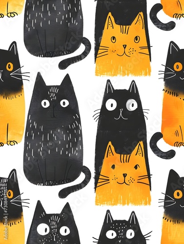 seamless pattern with cute funky cat illustration 