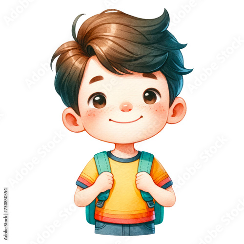 Watercolor cute schoolboy. Back-To-School Concept. School elements clipart.