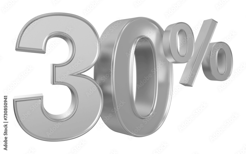 30 percent off sale silver number 3d render 30 percent off sale silver number 3d render