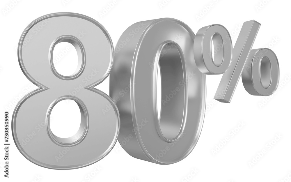 80 percent off sale silver number 3d render 80 percent off sale silver number 3d render