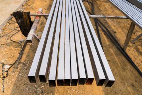 Pile of many different sizes of building material galvanised steel