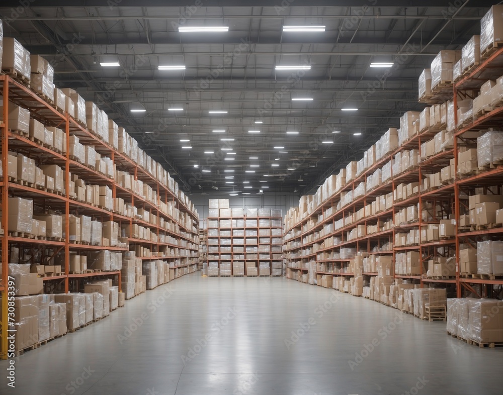 High-tech warehouse with a high level of electronics, equipped to store and sort goods 