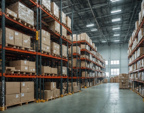 High-tech warehouse with a high level of electronics, equipped to store and sort goods