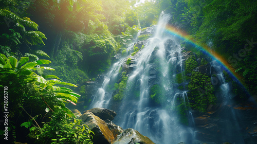 Waterfall and rainbow. 