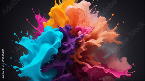 colorful vibrant rainbow paint color powder explosion with bright colors dark background,Generative Ai