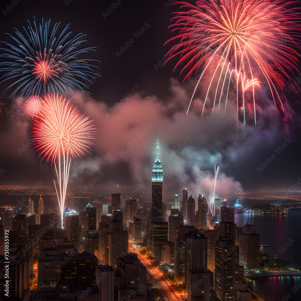 Fototapeta premium Fireworks in sky, ai-generatet