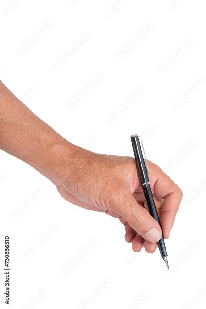 Hand holding a pen for writing, isolated on white background Hand holding a pen for writing, isolated on white background