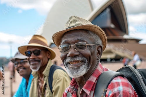 Group of senior afro friends, traveler portrait, in Sidney, Australia. © Marcela Ruty Romero