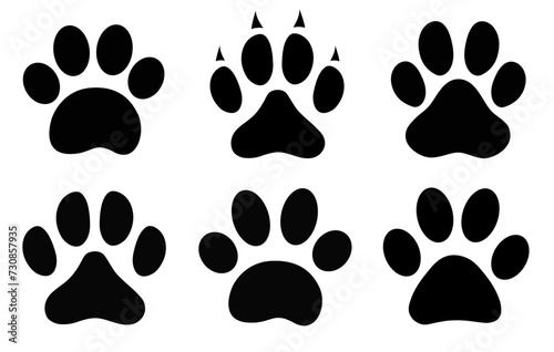 Paw print animals icons set vector design elements