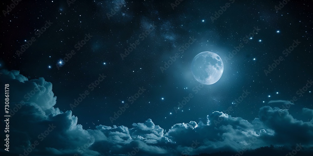 Soothing night sky with a luminous full moon and serene clouds. perfect for background or wallpaper. calm, peaceful, and tranquil scene. AI