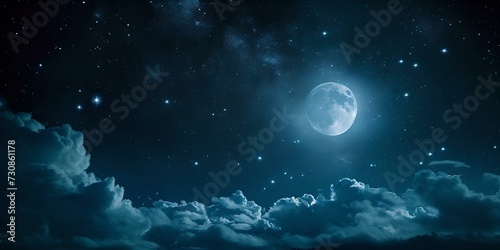 Soothing night sky with a luminous full moon and serene clouds. perfect for background or wallpaper. calm  peaceful  and tranquil scene. AI