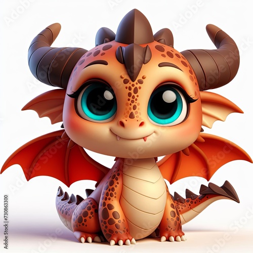 3D fantasy dragon, small size, cute. Mythology creature. Generative AI.