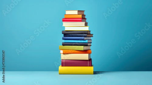 Literary Haven: A Towering Stack of Books on a Solid Surface, Abundant Space for Text or Graphics Below