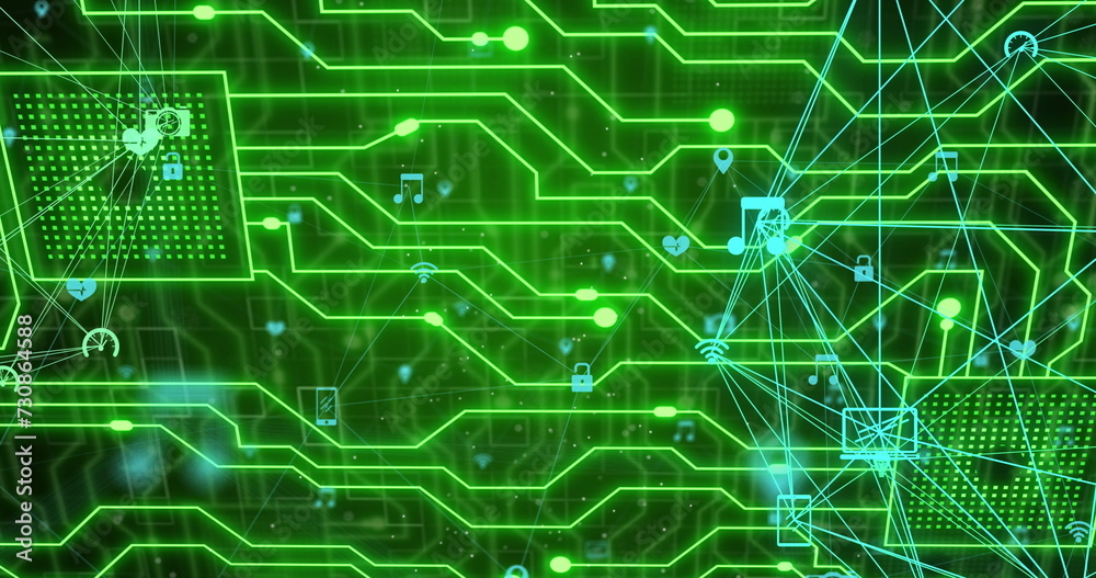 Obraz premium Image of media icons over network of connections