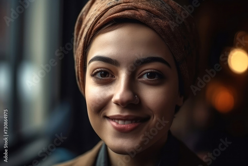 Smiling ethnic woman looking at camera