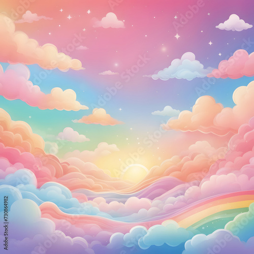 Pastel rainbow sky fantasy background. 