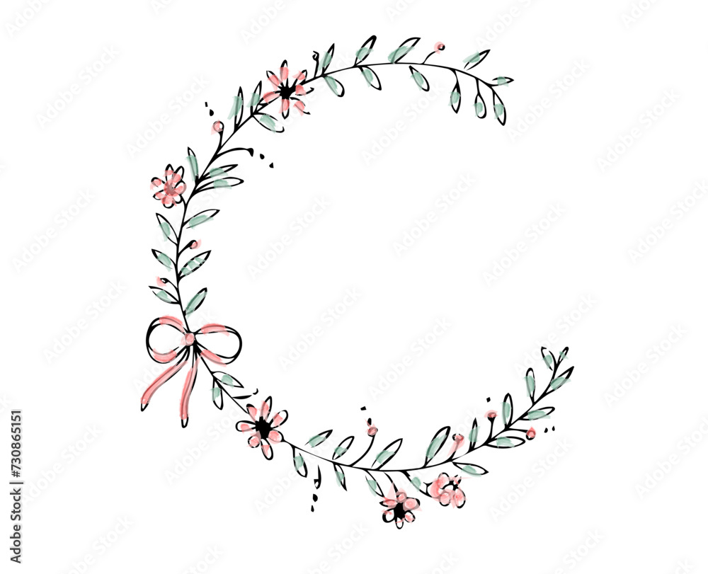 twig black outline semi circle watercolor on white background twig black outline semi circle watercolor on white background