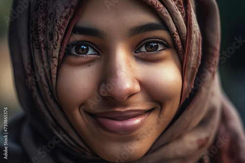 Smiling ethnic woman in hijab