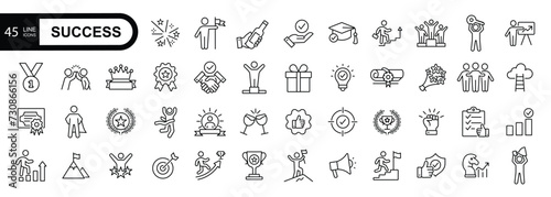 Success ,Goals and Target related editable stroke icon set .Contains thin Icons as Achievement, Aim, Motivation and more. 
