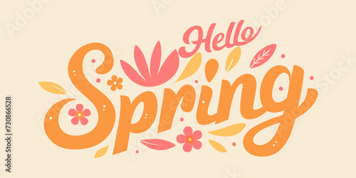 Hello Spring in retro art vector image background.