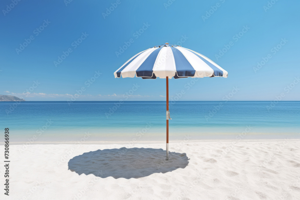 Sun umbrellas on beach under blue sky