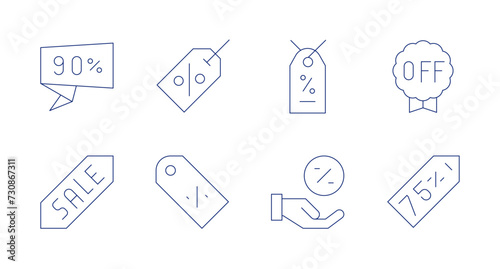 Discounts icons. Editable stroke. Containing 90 percent, sale, discount, offer, pricetag.