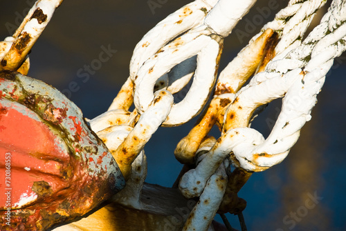 Etailed view of old ship rigging. photo