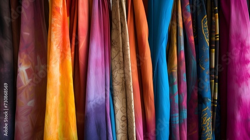 Assorted Colorful Fabric Textures Hanging in a Row