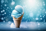 Blue ice cream in waffle cones