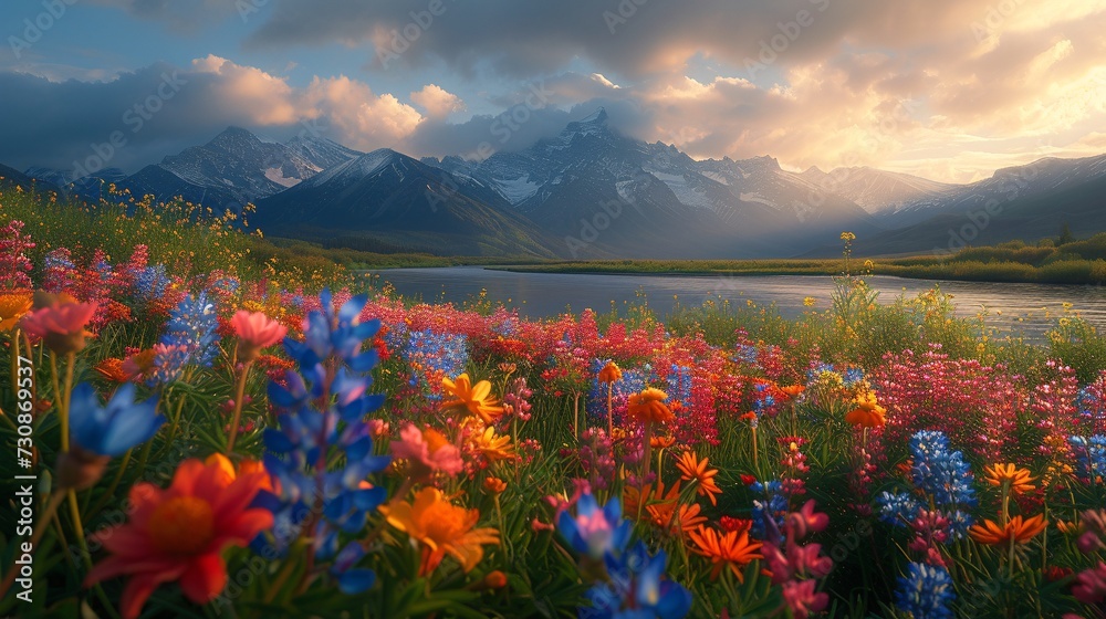 Summer Sunset Serenade: A Vibrant Flower Field Awaits Generative AI