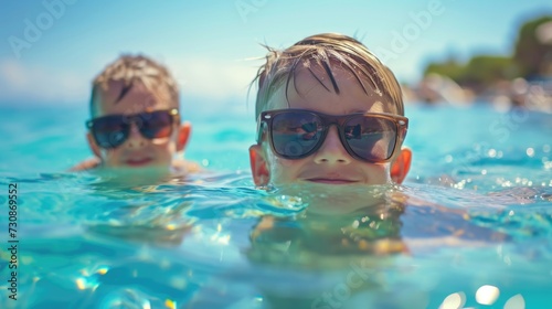 Children Swimming in Turquoise Sea