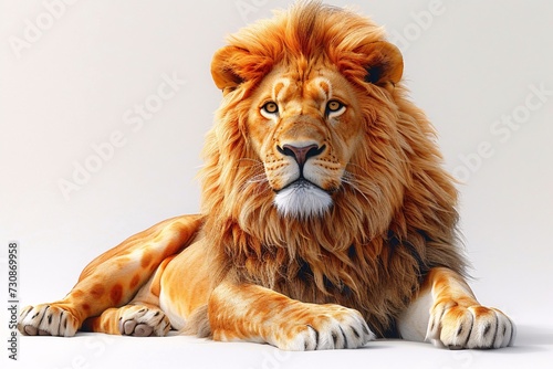 Lion King - A majestic lion with a mane of gold, sitting on a white background, ready to rule the jungle. Generative AI © Bipul