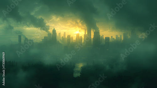 smoke from the chimney, factory. Air and environmental pollution, carbon credit, sky tone, city background