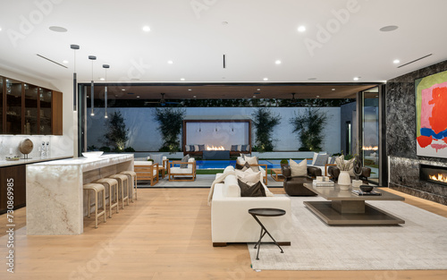 Modern house with a living room and patio. Tarzana, Los Angeles, California
