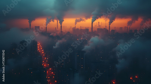 smoke from the chimney, factory. Air and environmental pollution, carbon credit, sky tone, city background