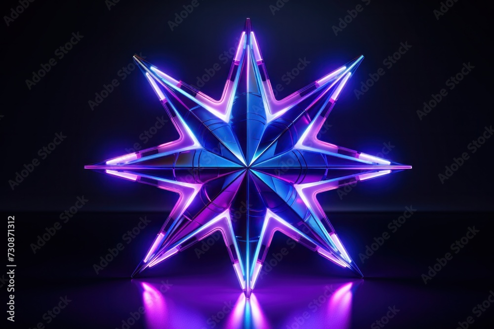 Futuristic glowing 3d Star with purple and blue neon light Futuristic glowing 3d Star with purple and blue neon light