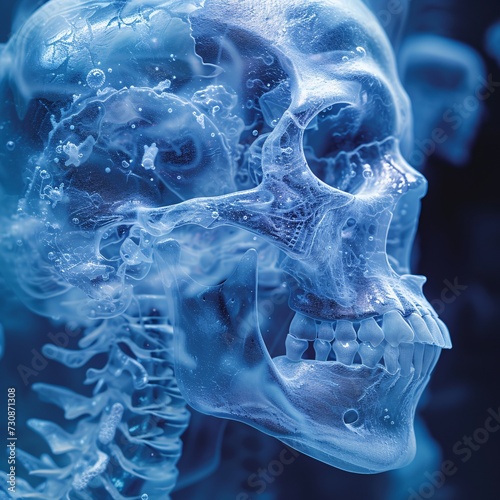 Frozen Skull: A Blue-Tinted Skeleton for a Chilly Month Generative AI