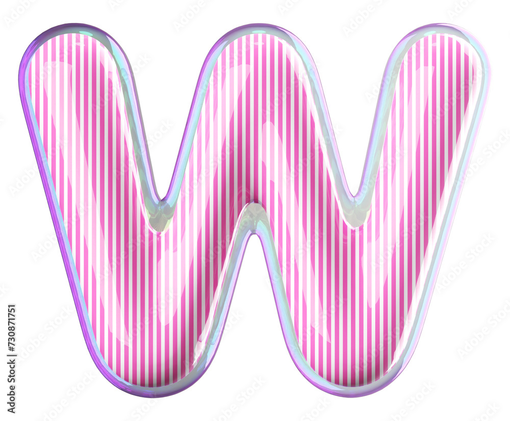 Bubble letter W font pink 3d render